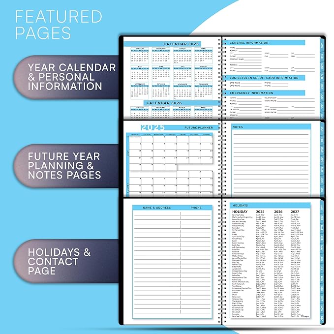 2025 Appointment Book & Planner- Ensight 8.5 x 11 inches, Large Tabbed Daily Hourly Weekly Planner, Calendar & Schedule Book 15-Minute time Slots, Business & Personal Planner Jan 2025- Dec 2025- Blue