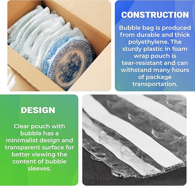 Clear Bubble Out Bags, 8 x 11.5 Inches. 25 Pack Self Seal Bubble Pouches. Polyethylene Clear Bubble Bags for Packing. Waterproof Clear Bubble Out Pouches for Fragile Things