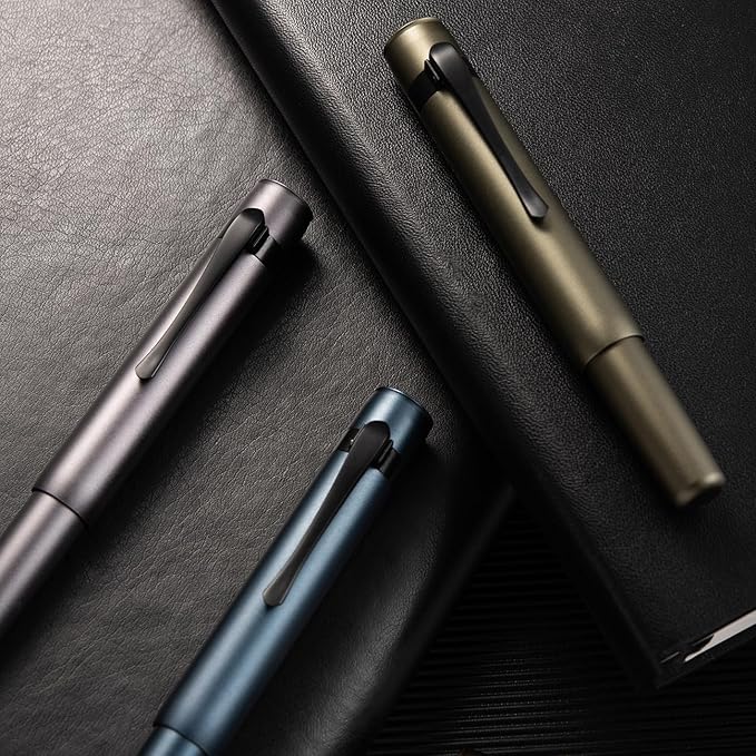Hongdian M2 Black Forest Mini Fountain Pen, Medium Soft Nib & Sleek Shape Aluminium Short Pocket Travel Pen (Midnight Blue)