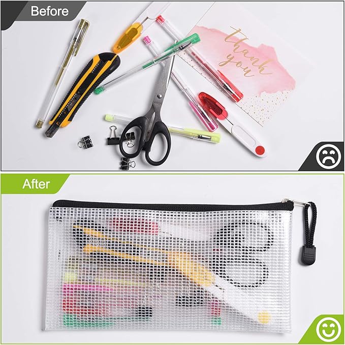 Plastic Mesh Zipper Pencil Pouches, 6PCS Waterproof Tear-Resistant Document File Folders, A6 Size Zipper Documents Pouch Document Organizer Bags for School Office Home Travel Storage(9.25×4.25Inch)