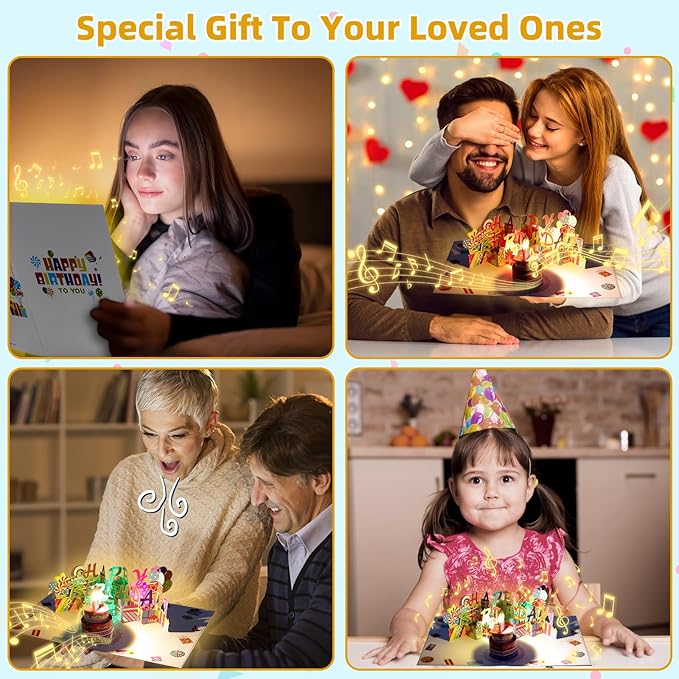 Gumry 43RD Musical Birthday PopUp Card, Blowable Colorful Light Candle 3D Cards with Song, Applause Cheers Sound, Greeting Cards Birthday Gifts Decorations for Women Men Turning 43 Years Old