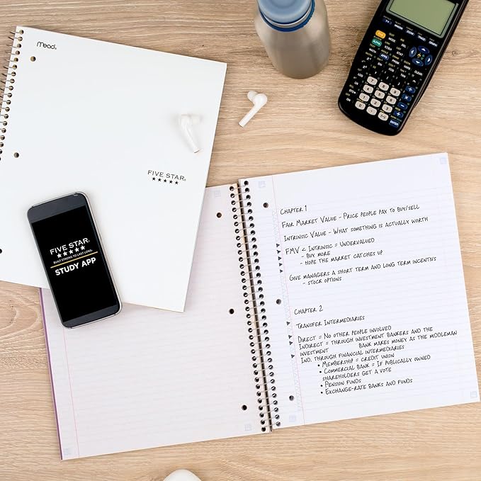 Five Star Spiral Notebook + Study App, 3 Subject, College Ruled Paper, Fights Ink Bleed, Water Resistant Cover, 8-1/2" x 11", 150 Sheets, Purple (38746)