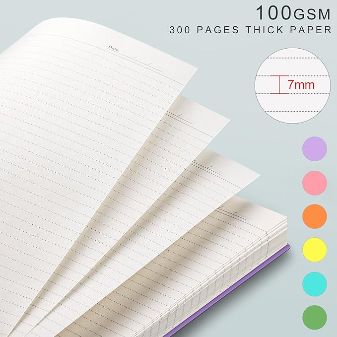 EMSHOI A4 Spiral Notebook College Ruled Lined Journal, 11.2" x 8.27", 300 Pages, 100gsm Thick Paper, Waterproof Softcover, Twin-Wire Binding, Sticky Notes, Green