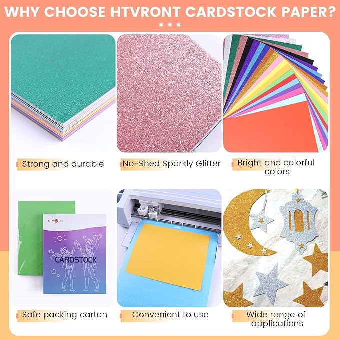 60 Sheets HTVRONT Colored Cardstock Paper Bundle, 20 Colors Glitter Cardstock and Colored Card Stock 8.5 x 11in, Thick Glitter Cards for Cricut Machine, Christmas Birthday Wedding Party Decoration