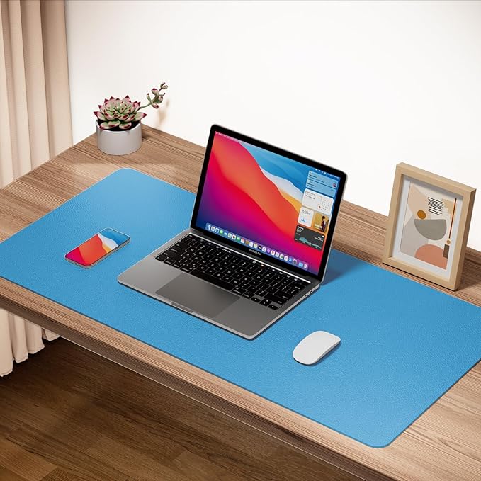 ‎Boutilon Leather Desk Pad 35"x 17" Non-Slip Mouse Pad,Office Desk Mat,Waterprooft PU Leather Desk Blotter,Desk Pad Protector,Desk Writing Pad for Home Office Decor (L-Blue,35"x 17")