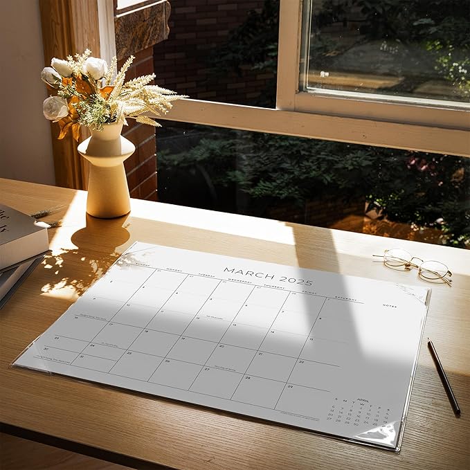 Cabbrix Simplified Desk Calendar 2025 with Desktop Mat, from Now to December 2025 Desk Pad Calendar Large 21 x 16-1/2 inch, Monthly Table Calendar for Home School and Office