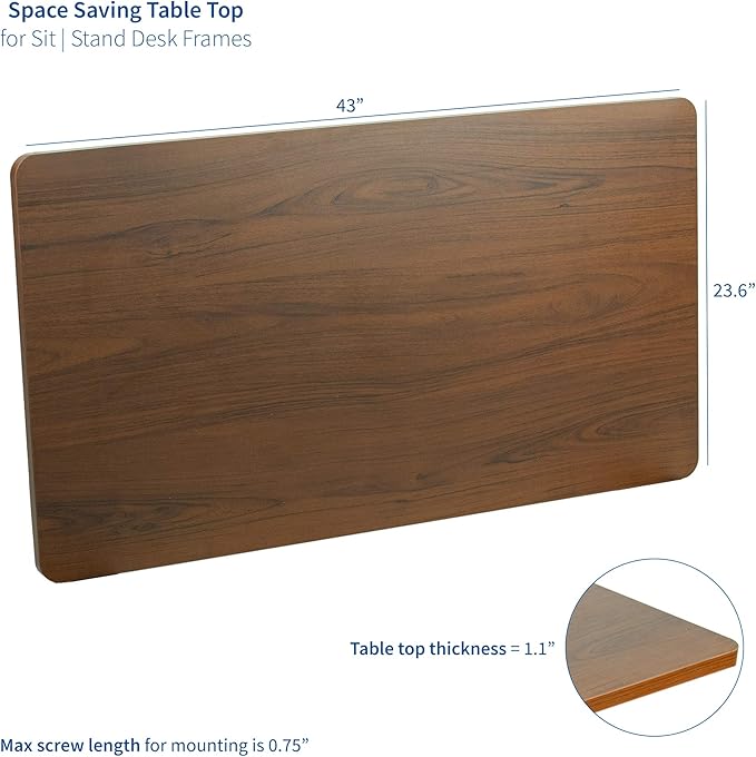 VIVO Dark Walnut 43 x 24 inch Universal Solid One-Piece Table Top for Standard and Sit to Stand Height Adjustable Home and Office Desk Frames, DESK-TOP43D