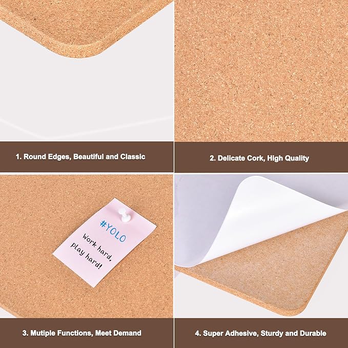 4 Pack Small Bulletin Strip Cork Strip Cork Board Tiles Bulletin Bar Strips for Walls, Adhesive Pin Board for Classroom Memo Office Home Kitchen School Desk, 14"x1"-10mm Thick