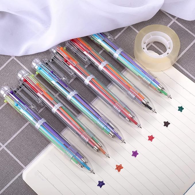 EEOYU 15 Pack Multicolor Pens 0.5mm 6-in-1 Retractable Ballpoint Pens 6 Colors Transparent Barrel Ballpoint Pen for Office School Supplies Students Children Gift