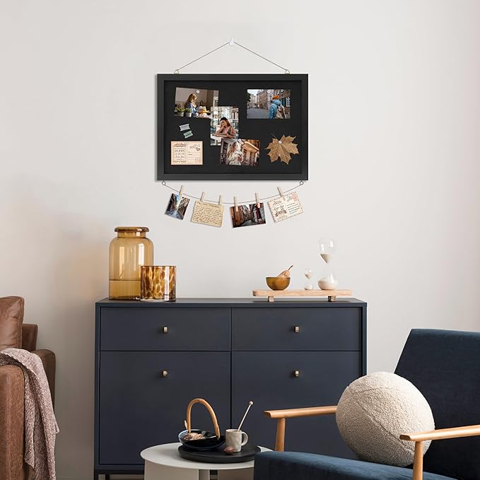Cork Board with Linen Black,Bulletin Board 17"x12" .Corkboards for Office Home School Message Board or Vision Board Decoration.