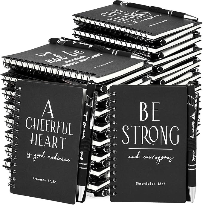 INSADA Christian Prayer Journal Spiral Black Notebooks Bulk Small Notepad with Pens - Small Notepads (4.13”x5.43”) - Easter Gifts for male, Church Members & Bible Study Groups (30 sets Black)