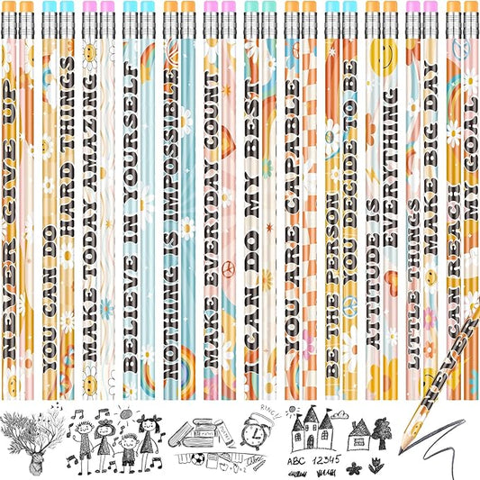 60 Pcs Retro Motivational Pencils Bulk, Inspirational School Pencils for Classroom, Cute Wood Pencils with Encourage Positive Saying, Back to School Supplies for Kids Student Teacher Classroom Reward