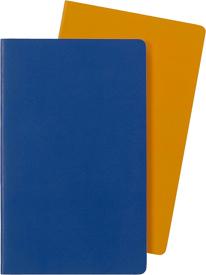 Moleskine Volant Journal, Soft Cover, Large (5" x 8.25") Plain/Blank, Forget-Me-Not Blue/Amber Yellow, 96 Pages (Set of 2)