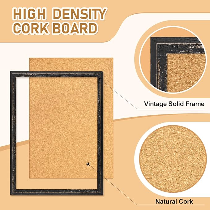DOLLAR BOSS Cork Board for Office 30 X 20 Inches Cork Boards for Walls Bulletin Board, Decorative Hanging Pin Board Rustic Wooden Frame Vision Board Cork Notice Board for Office Home Decor, Black