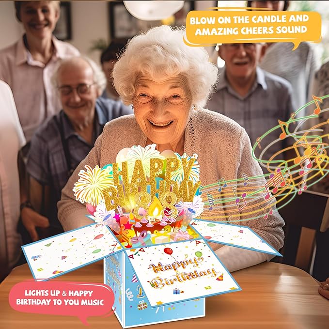 Tnvee 88TH Birthday Cards with Lights & Music & Candle, 3D Large Pop Up Happy Birthday Cards for Women Man Greeting Cards Decorations for 88 Years Old Mom Dad Grandparents