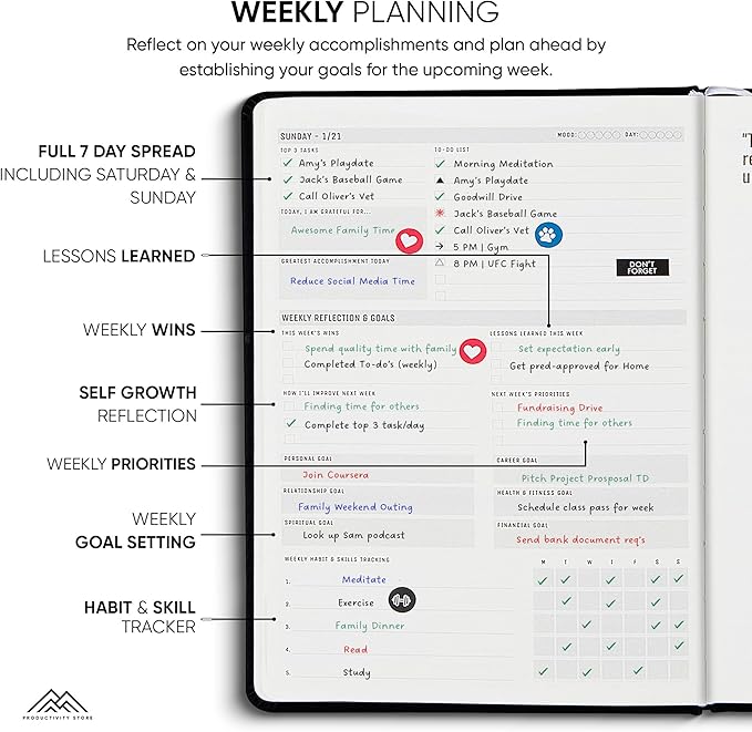 PRODUCTIVITY STORE Pro - Dated, 2025 Planner, 5.8” x 8.3” - The #1 Productivity Planner to Achieve Your 2025 Goals - Planner 2025-2026 - Black - A5