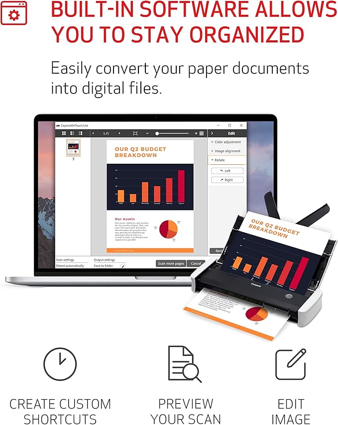 Canon imageFORMULA R10 Portable Document Scanner, 2-Sided Scanning with 20 Page Feeder, Easy Setup for Home or Office, Includes Software, (4861C001)