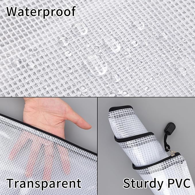 EOOUT 20pcs Mesh Zipper Pouch 8 Sizes Waterproof Zipper Bags, Plastic Travel Pouch for Board Game Travel Storage School Supplies Office Appliances Home Organize
