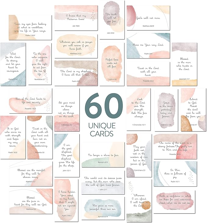 DIVERSEBEE Inspirational Prayer Cards, 60 Unique Bible Verse Assorted Mini Scripture Encouragement Motivational Christian Gifts (Watercolor)