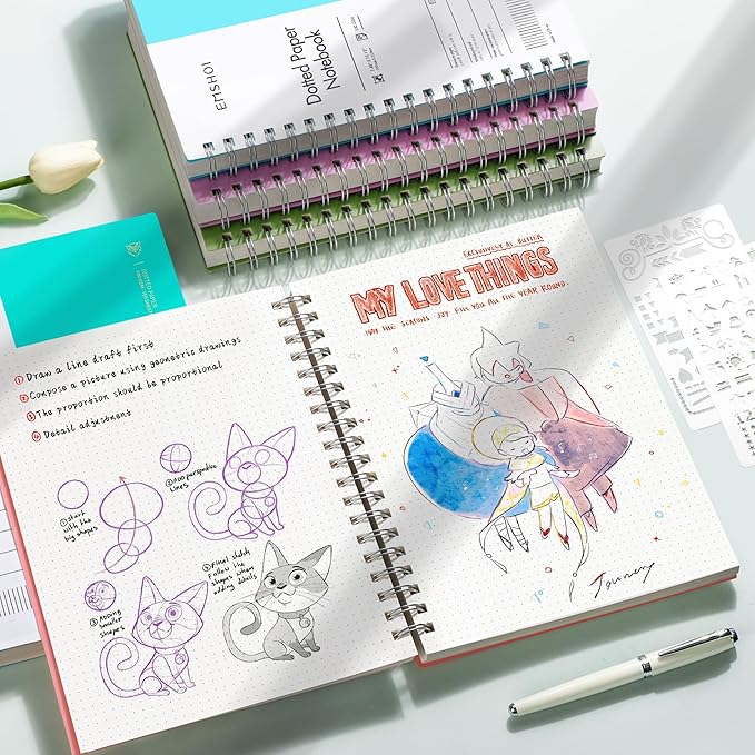 EMSHOI B5 Spiral Notebook Bullet Dotted Journal, Large 7.48" X 10.15", 300 Pages/150 Sheets, 100gsm Dot Grid Paper, Waterproof Hardcover, for Office School Women Men Work Writing Notes-LightBlue