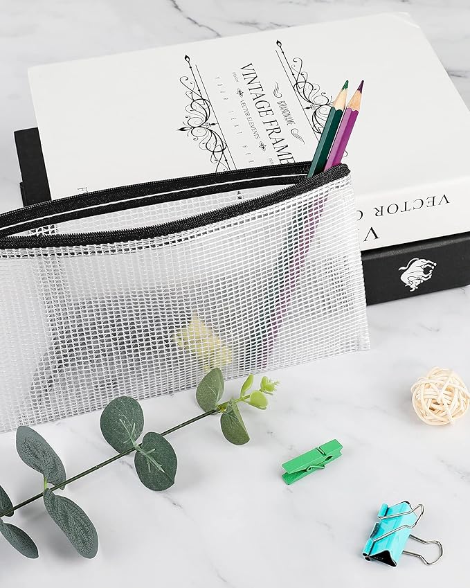 Smarpau 60pcs Mesh Zipper Pouch, 9.3" x 4.7" Pencil Pouch Bulk Small Pouch, Waterproof Pencil Case Zipper Bags for Organizing Travel, Office