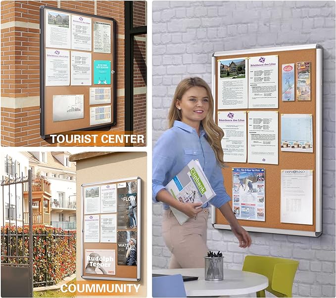 SWANCROWN Locking Bulletin Board Tamper-Proof Notice Board Cork Display Case Wall-Mounted for K12 Office Dentists, 38x14 inch