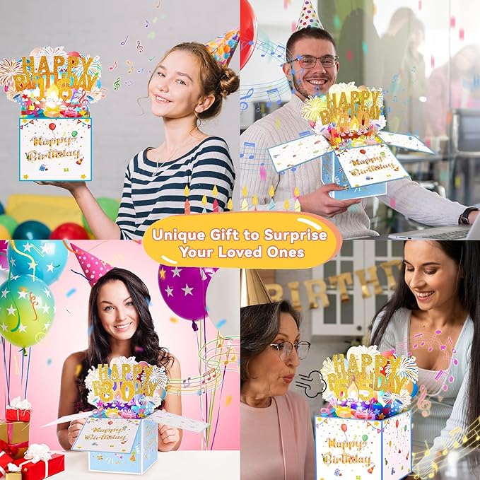 Tnvee 76TH Birthday Cards with Lights & Music & Candle, 3D Large Pop Up Happy Birthday Cards for Women Man Greeting Cards Decorations for 76 Years Old Mom Dad Grandparents