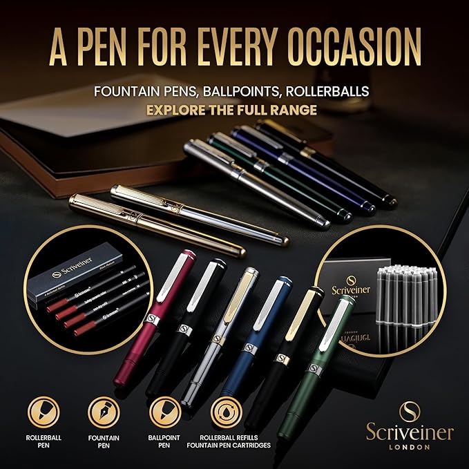 Scriveiner Personalized Gold Ballpoint Pen - Stunning Luxury Pen with 24K Gold Finish, Schmidt Ink Refill, Best Engraved Ball Point Gift Set for Men & Women, Custom Name Engraving
