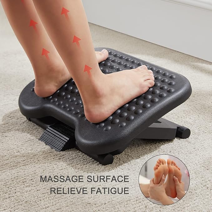 HUANUO Adjustable Under Desk Footrest, Foot Rest for Under Desk at Work with Massage, Foot Stool Under Desk with 3 Height Position & 30 Degree Tilt Angle Adjustment for Home, Office