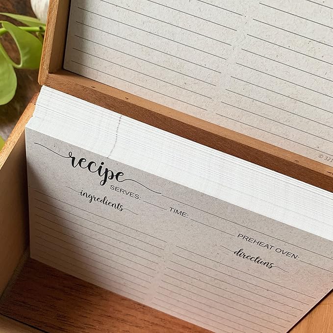 321Done 5" x 7" Recipe Cards (Set of 50) - Extra Large Double-Sided Premium Card Stock - Made in USA - Script Font Minimalist, Large Kraft Tan