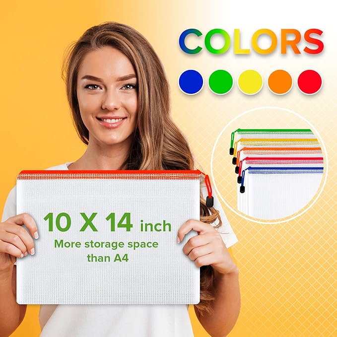 22 Pack Mesh Zipper Pouch Bags 10x14 inch - Plastic Zipper Pouches for Organizing - Document Bags With Zipper - Letter Size Zipper Pouch - Document Pouch With Zipper - Mesh Pouch With Zipper