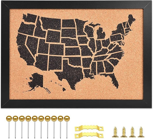Cork Board Map of The United State, Approx.20" X 30" Bulletin Boards for Walls with 10 Pins, Travel Tracker Map for Office, School and Home (US-MAP-5075)