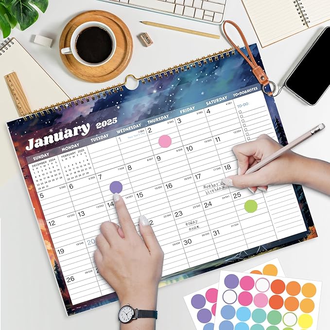 2025 Calendar, Calendar 2024-2025, 18 Months Wall Calendar July 2024 to Dec 2025 Calendar with Julian Dates, 14.8" X 11.5" (Starry Sky)