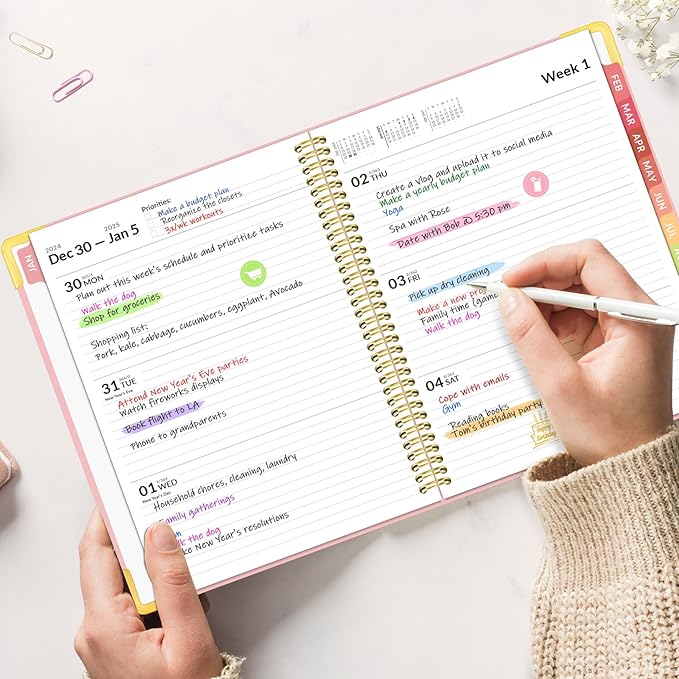 Forvencer 2025 Planner, Hardcover Weekly and Monthly Planner, January 2025 - December 2025, 8.5" x 11", Spiral Calendar Planner with Tabs, Exquisite Daily Organizer Notebook with Inner Pocket, Agenda Journal for Office Home School, A4 Size, Purple