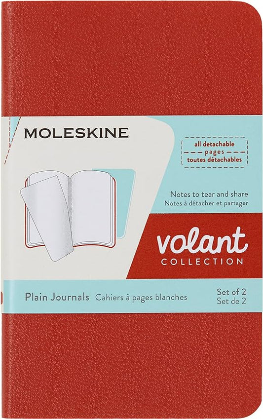 Moleskine Volant Journal, Soft Cover, XS (2.5" x 4") Plain/Blank, Coral Orange/Aqua Blue, 56 Pages (Set of 2)