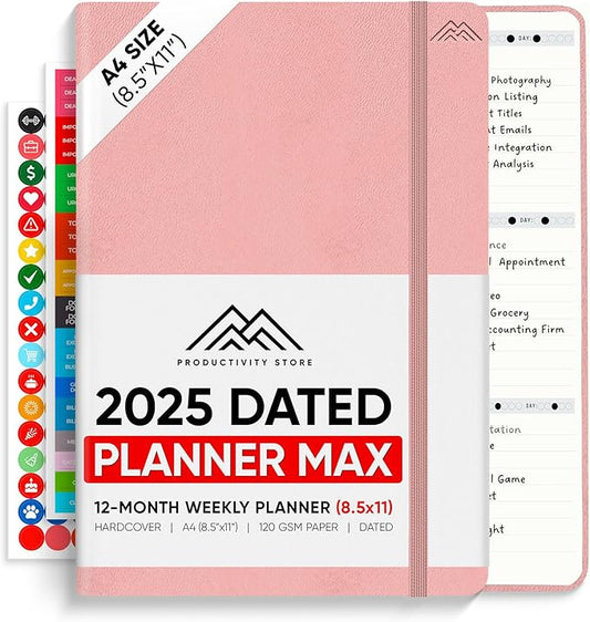 PRODUCTIVITY STORE Pro Max - Dated, 2025 Planner, 8.5" x 11" - The #1 Productivity Planner to Achieve Your 2025 Goals - Planner 2025-2026 - Pink - A4