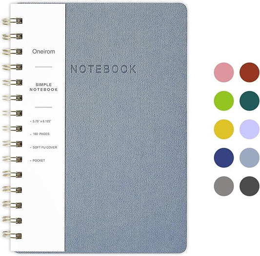 Spiral Notebook-6.10" x 8.19" College Ruled Journal with Inner Pockets and 160 Pages,PU Leather Cover Business Journal, Twin-Wire Binding Notebook Perfect for Office & Home School Supplies