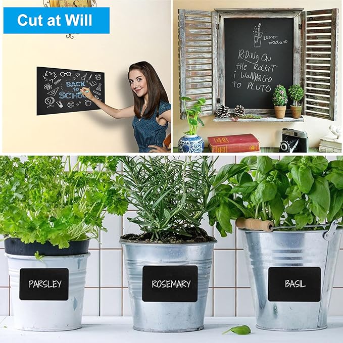 Chalkboard Wallpaper Stick and Peel(1.48ft.x6.5ft.) Chalk Board Wall Paper Chalk Paint Removable Renovate Blackboard Sticker with 5 Chalks for Home&Office Wall Board Sign(17.7 * 79Inches)
