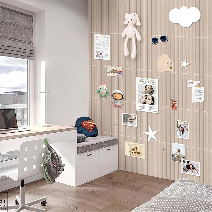 Smarpau 48"x36" Felt Bulletin Boards Felt Wall Tiles with Slat Wall Paneling 12 Pack Large Corkboard Cork Bulletin with Removable Adhesive Tabs Cork Tiles for Office Home Classroom Deep Camel