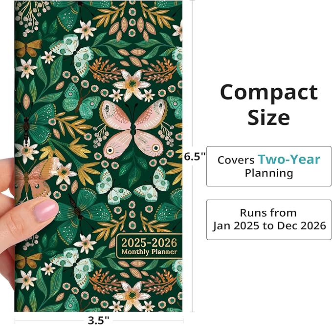 Pocket Calendar 2025-2026 for Purse, Two Year Monthly Planner Pocket Size, Jan 2025 to Dec 2026, Monthly Pocket Planner Small Size (6.5" x 3.5") - Butterfly