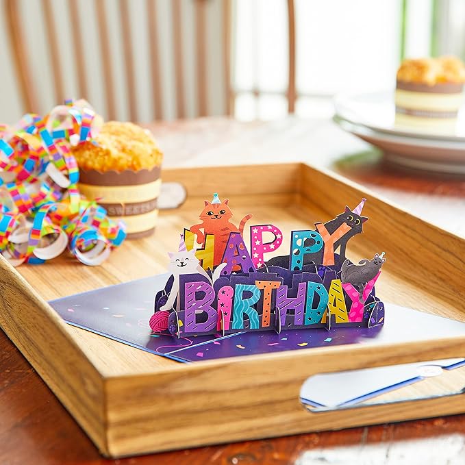 Lovepop Birthday Pop-Up Card for Her, Him, Men, Women - 3D Animal Greeting Cards - Purrfect Birthday - 5" x 7" - Blank Notecard & Envelope Included