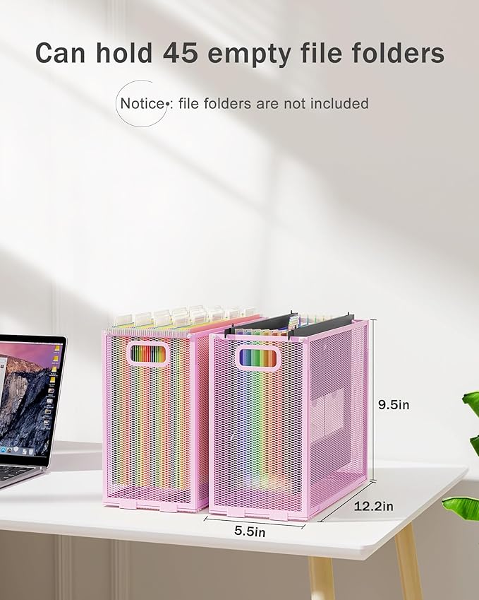 Oterri Hanging File Organizer, Metal File Organizer, Portable Desktop File Organizer for Letter Size Folder, Mesh Hanging File Crate for Office,Folders Not Included(Fairy Pink,1 Pack)