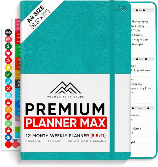 PRODUCTIVITY STORE Pro Max - Undated, 2025 Planner, 8.5" x 11" - The #1 Productivity Planner to Achieve Your 2025 Goals - Planner 2025-2026 - Teal - A4