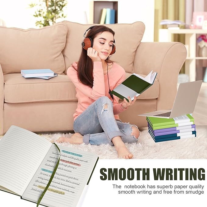 Lined Journal Notebook, 10Pack(Olive Green), 160 Pages, Medium 5.7 inches x 8 inches - 100 gsm Thick Paper, Hardcover