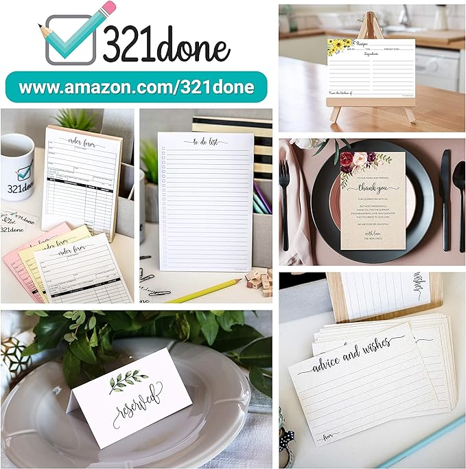 321Done Recipe Cards for the Newlyweds (Set of 50) 4x6 Rustic Kraft - Simple, Cute Made with Love Heart Design - Double-Sided - For Bridal Shower, Wedding, Recipe Box Gift - Made in the USA