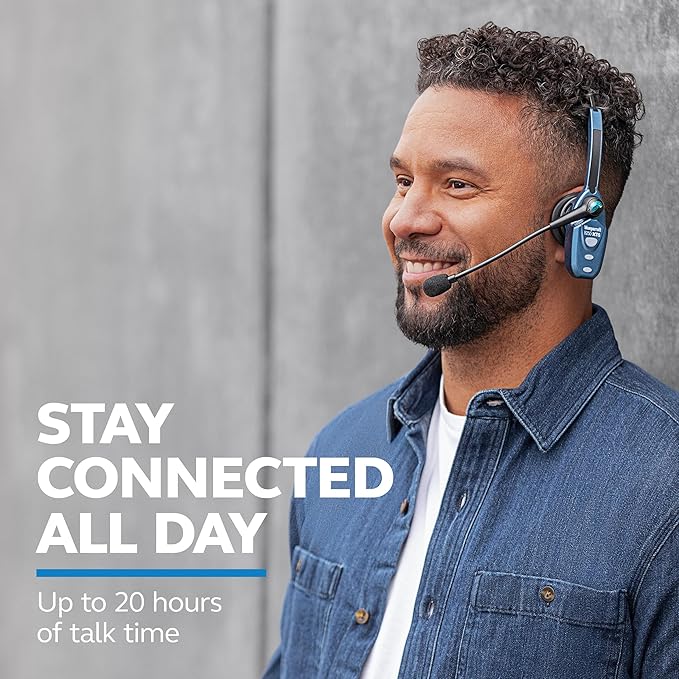 BlueParrott B250-XTS Mono Wireless Trucker Bluetooth Headset – Use On The Go, Ideal for High-Noise Environments, 91% Noise Cancellation - Includes USB-C Charging Cable, Black