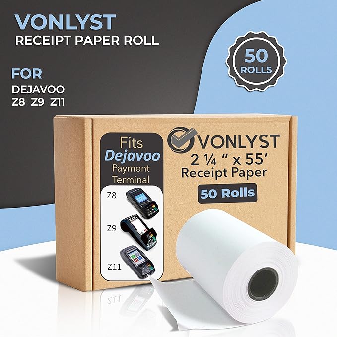 Credit Card Machine Paper Roll for Dejavoo Z8 Z9 Z11 (50 rolls)