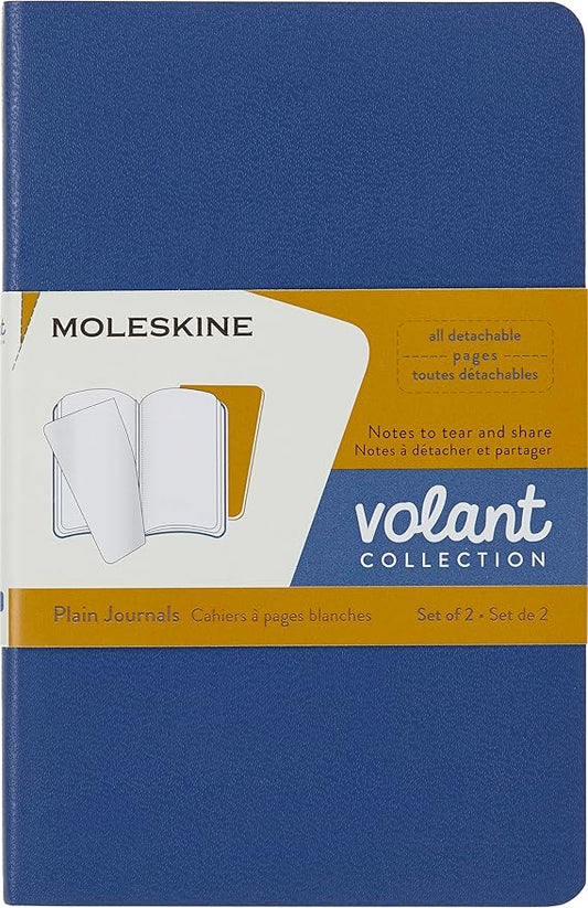 Moleskine Volant Journal, Soft Cover, Pocket (3.5" x 5.5") Plain/Blank, Forget-Me-Not Blue/Amber Yellow, 80 Pages (Set of 2)