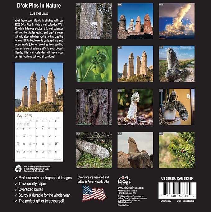 MICASA D'ck Pics in Nature 2025 Wall Calendar 12 Month Funny Secret Dirty Santa White Elephant Yankee Swap Gag Gift | 12" x 24" Open | Thick & Sturdy Paper | Giftable | Calendar 2025