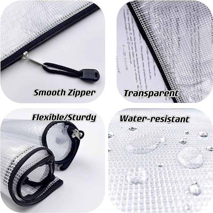 Oaimyy-A6(6"x 4.5"), Mesh Zipper Pouch Document Folders Bag Plastic Zip File Folders for School Office Supplies, Travel, Organizing Storage-Black,6 Pcs